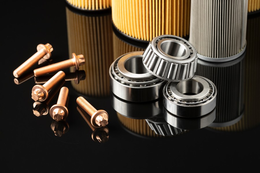 Cooling tower spare parts including bearings, bolts, and industrial components