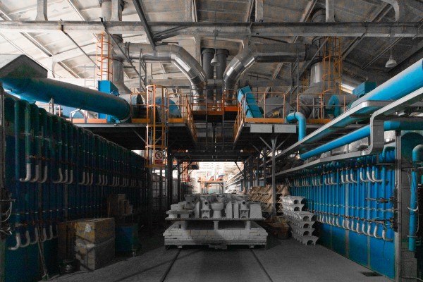 Industrial cooling system and piping inside a ceramic manufacturing facility